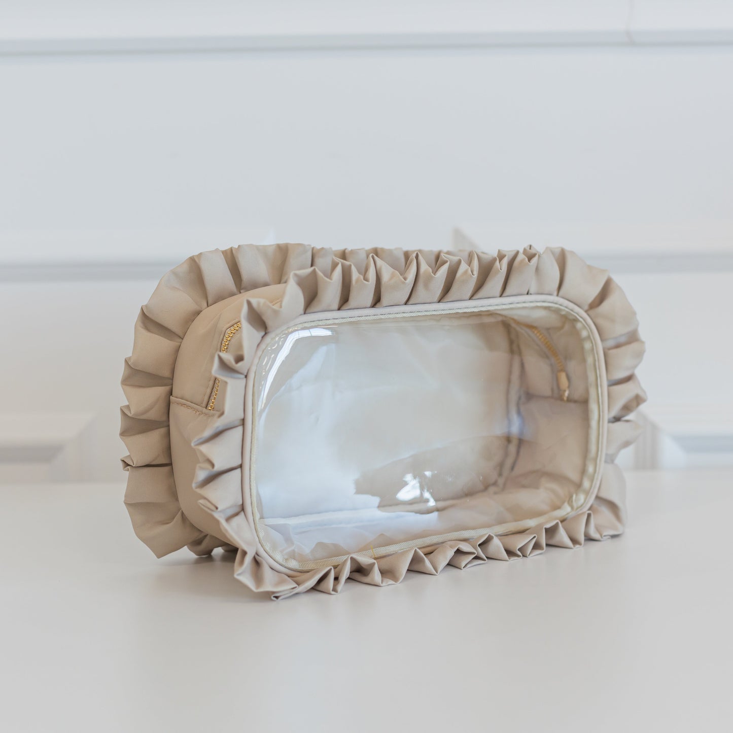 Ruffled Nylon Large Clear Pouch