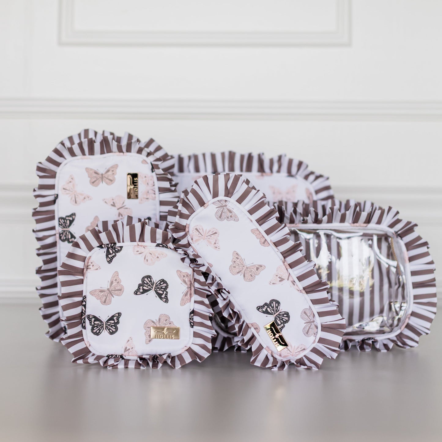 Butterfly Season Ruffled Nylon Medium Pouch