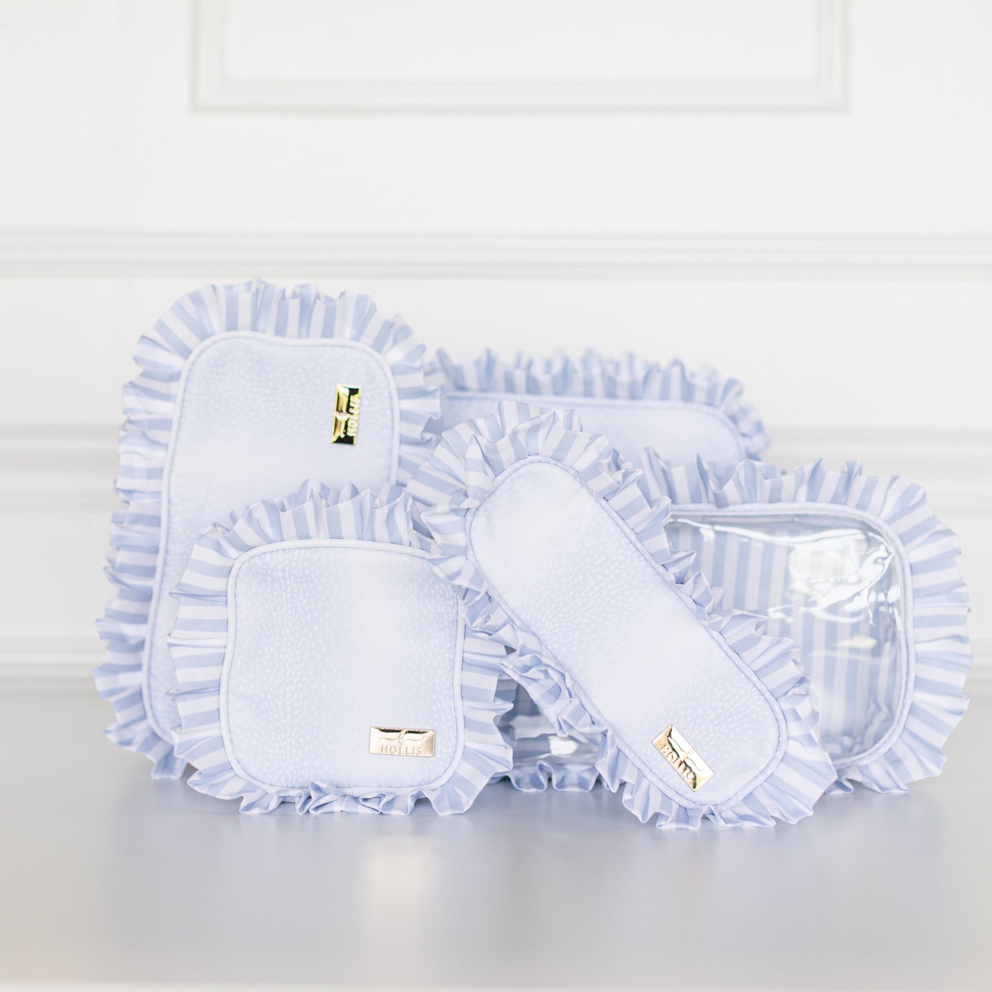 Blue Fawn Ruffled Nylon Large Clear Pouch