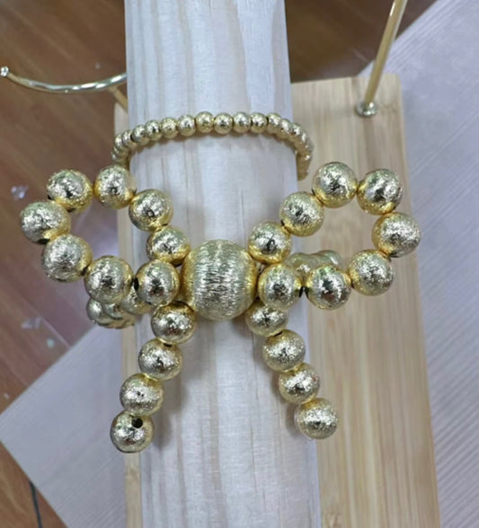 Gold Hammered Bow Bracelet Set