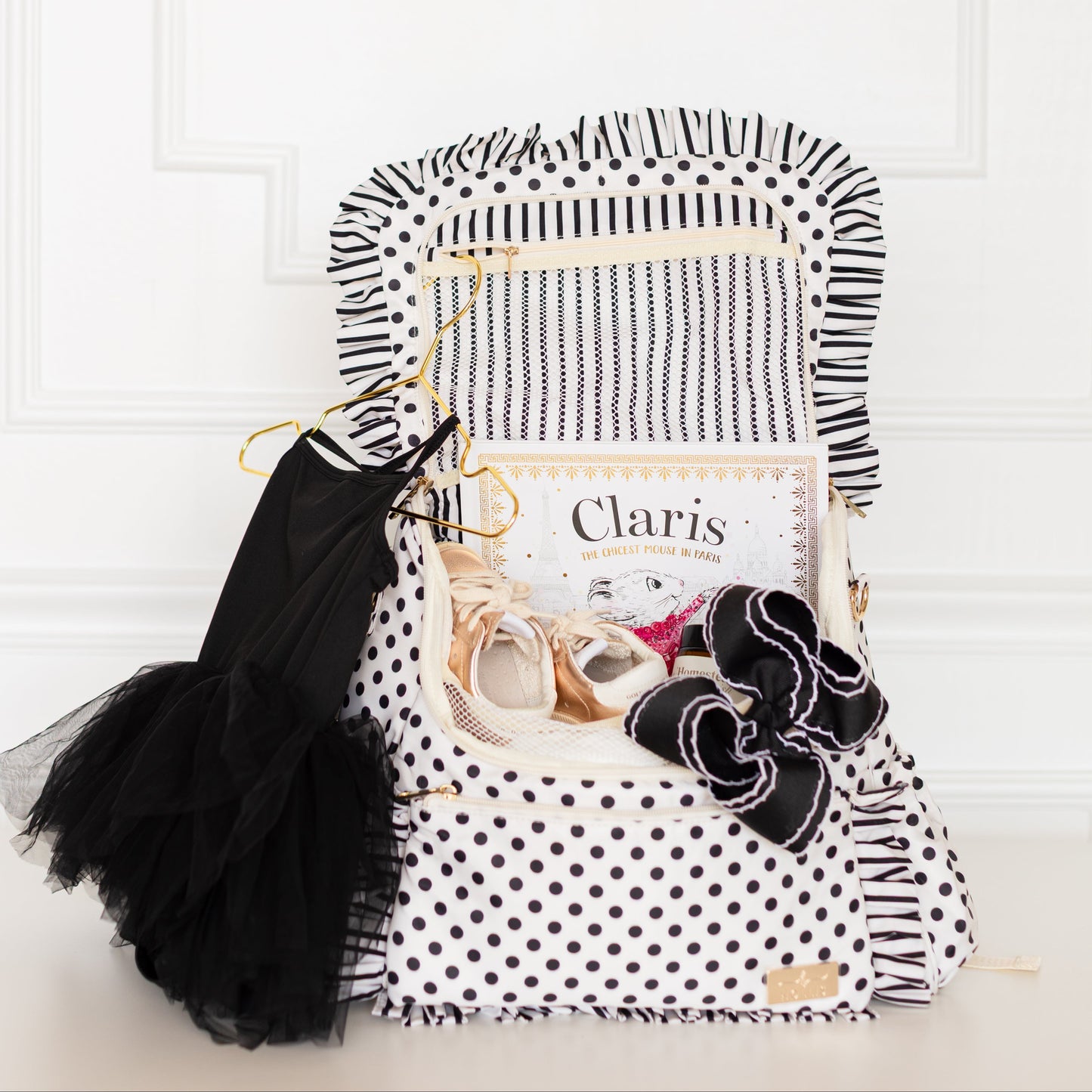 Polka Stripe Ruffled Nylon Diaper Bag