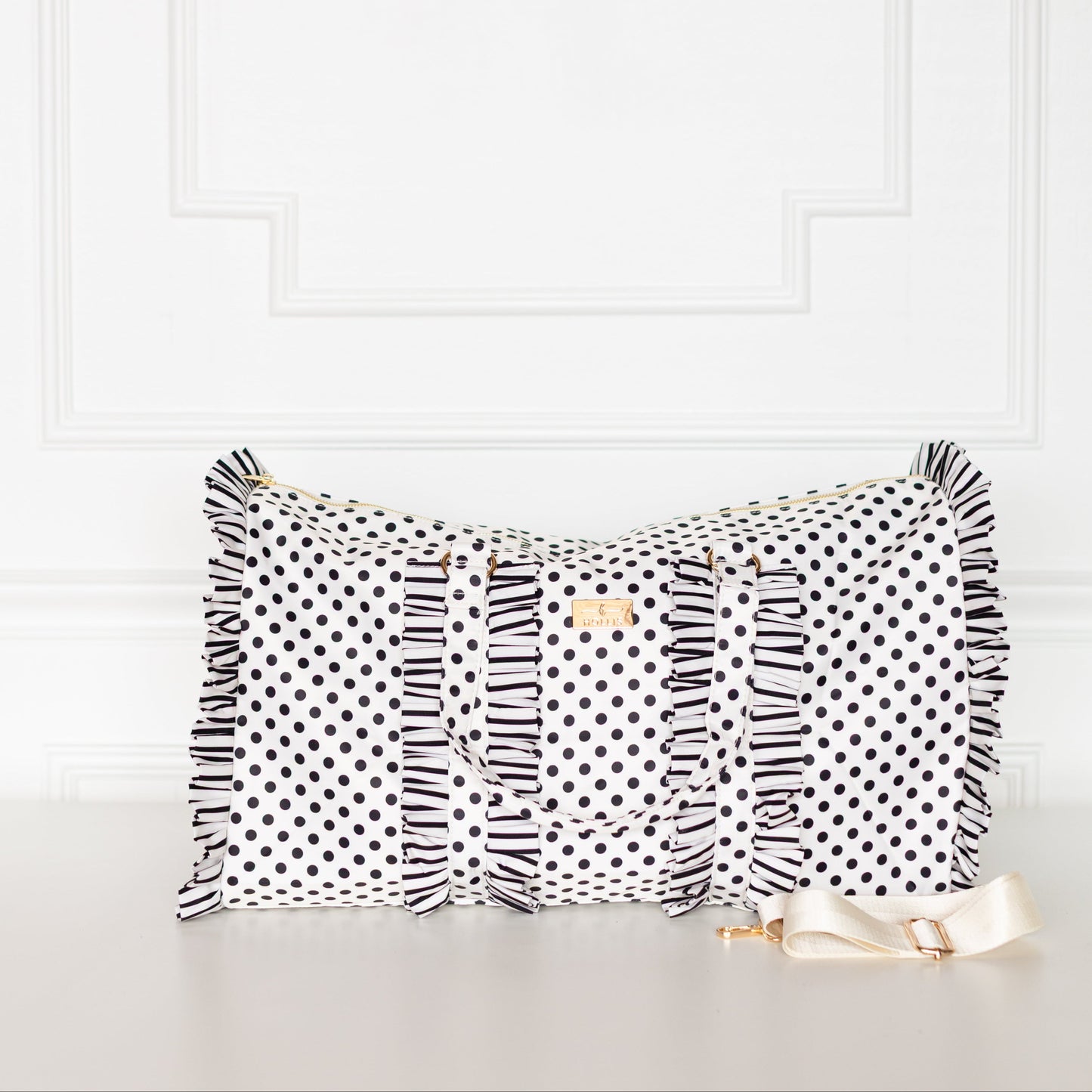 Polka Stripe Ruffled Nylon Weekender