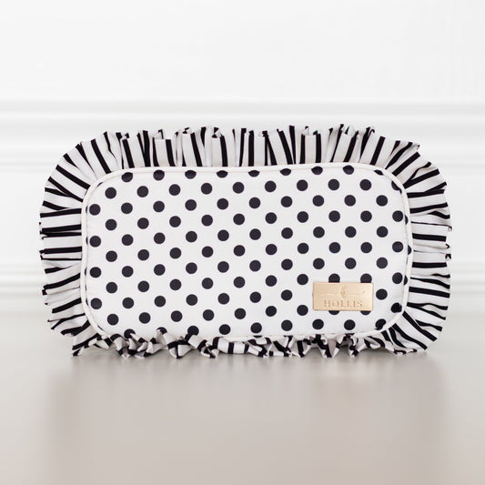 Polka Stripe Ruffled Nylon Medium Pouch