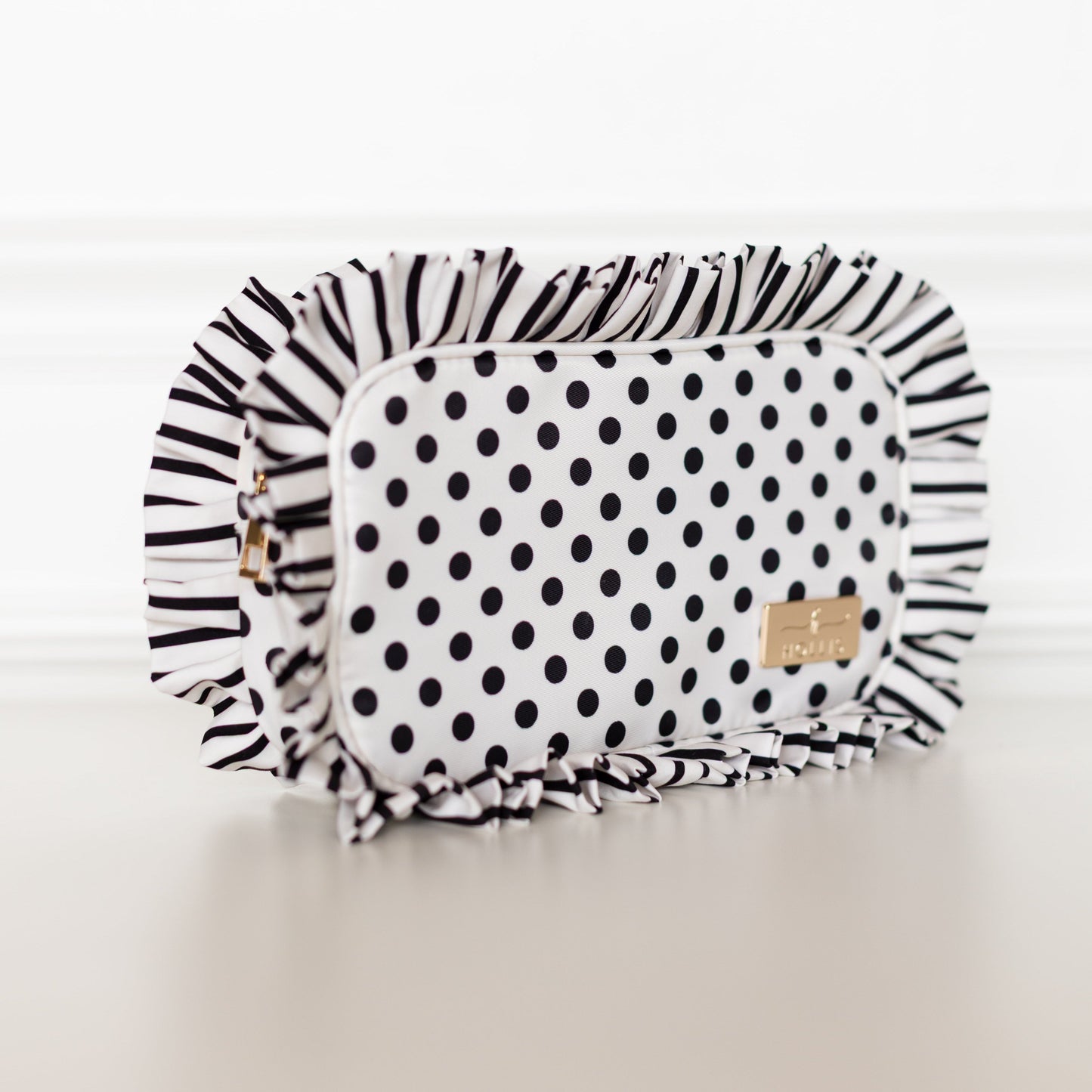 Polka Stripe Ruffled Nylon Medium Pouch