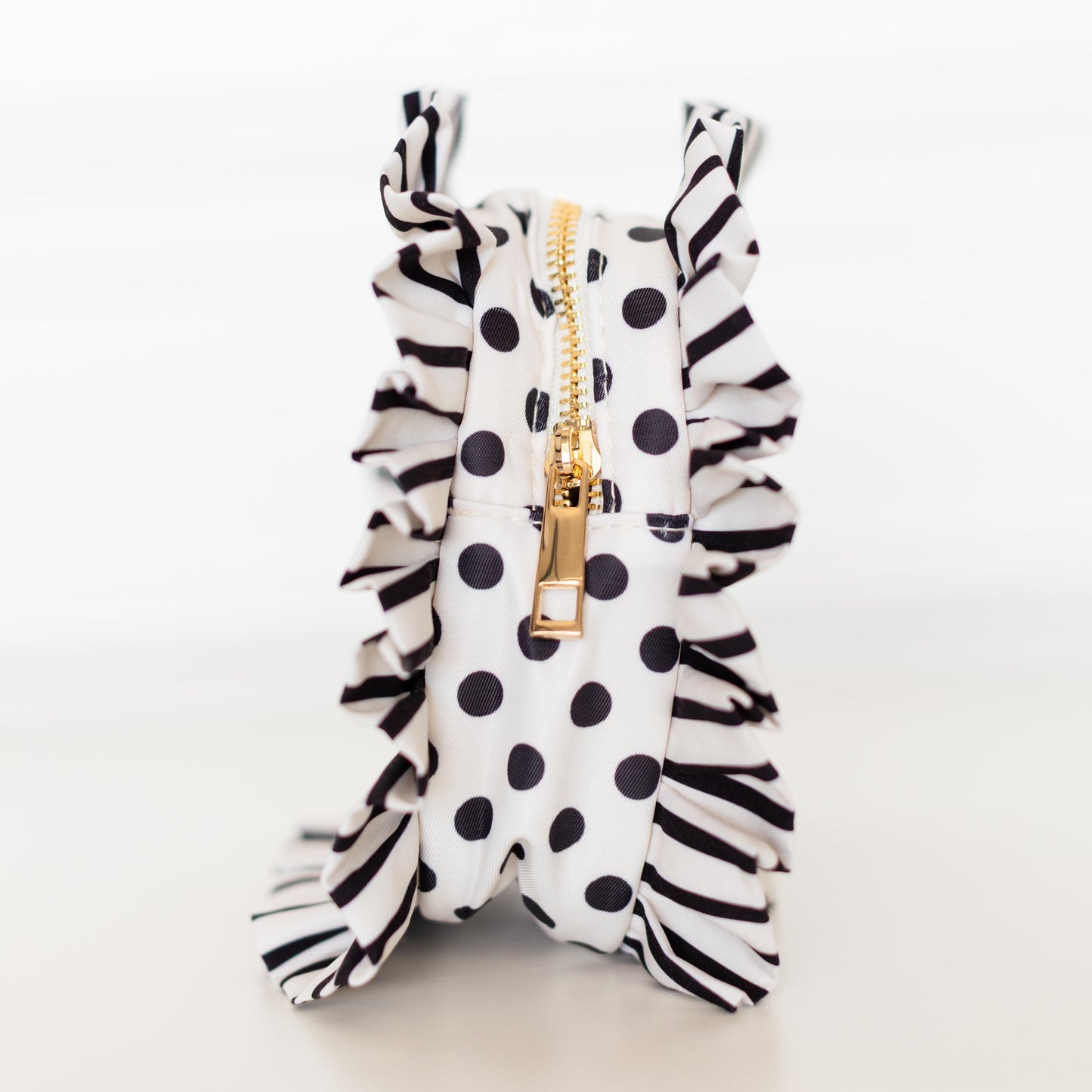 Polka Stripe Ruffled Nylon Tech Organizer