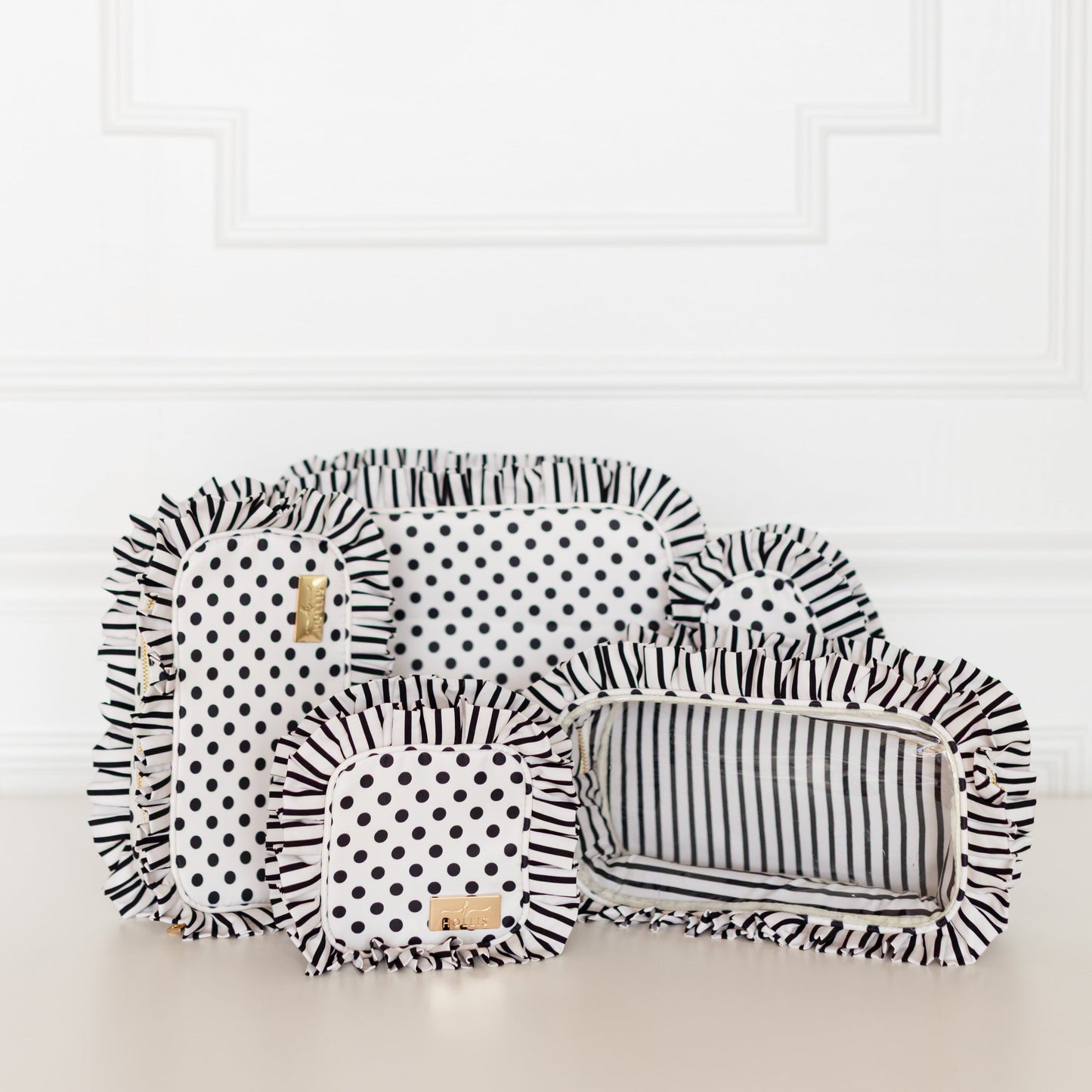 Polka Stripe Ruffled Nylon Large Clear Pouch