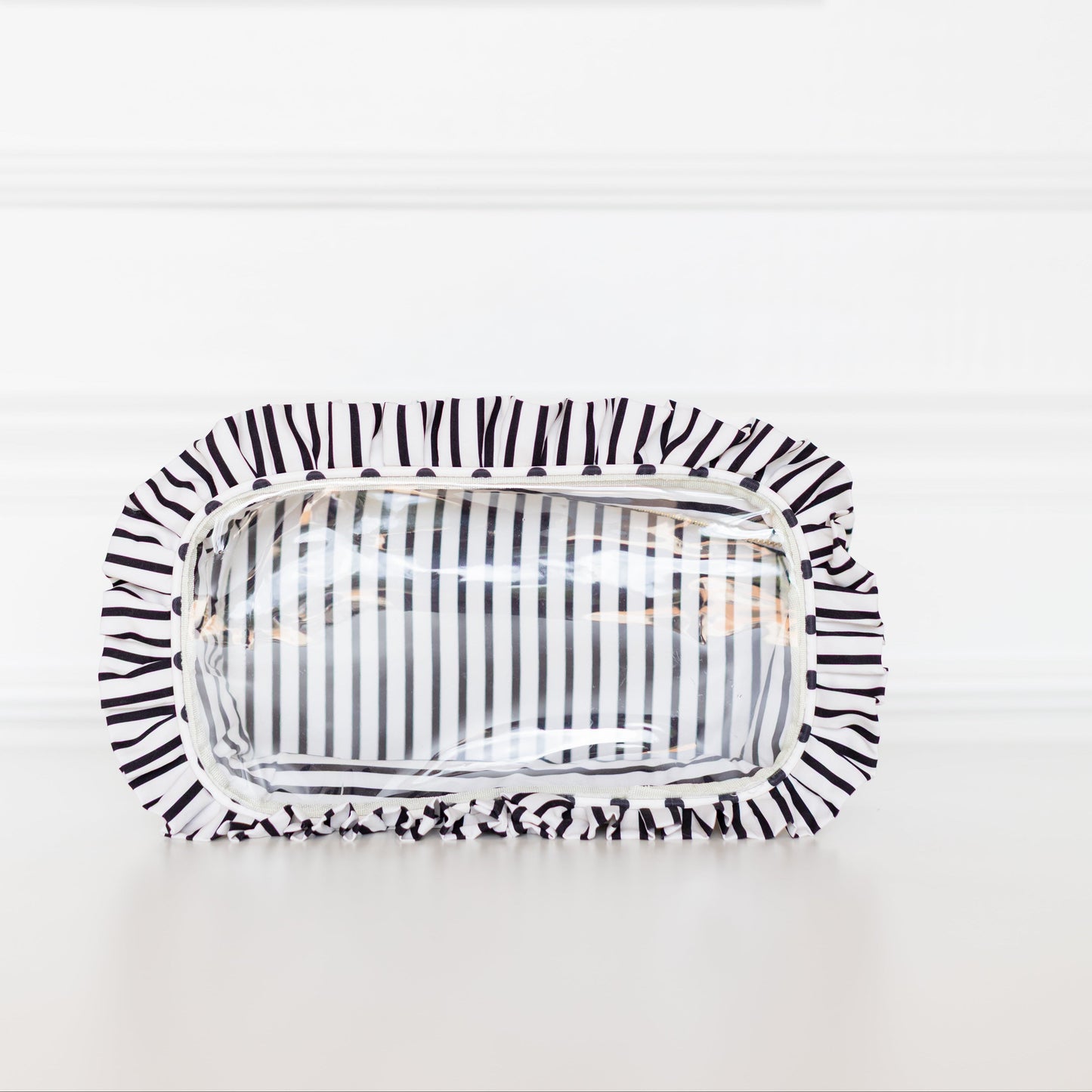 Polka Stripe Ruffled Nylon Large Clear Pouch