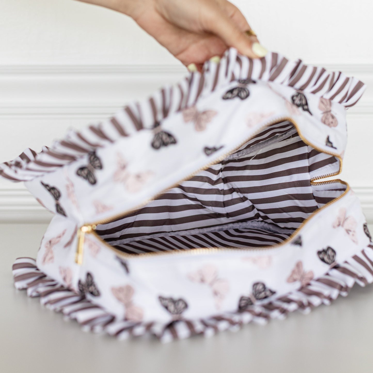 Butterfly Season Ruffled Nylon Medium Pouch