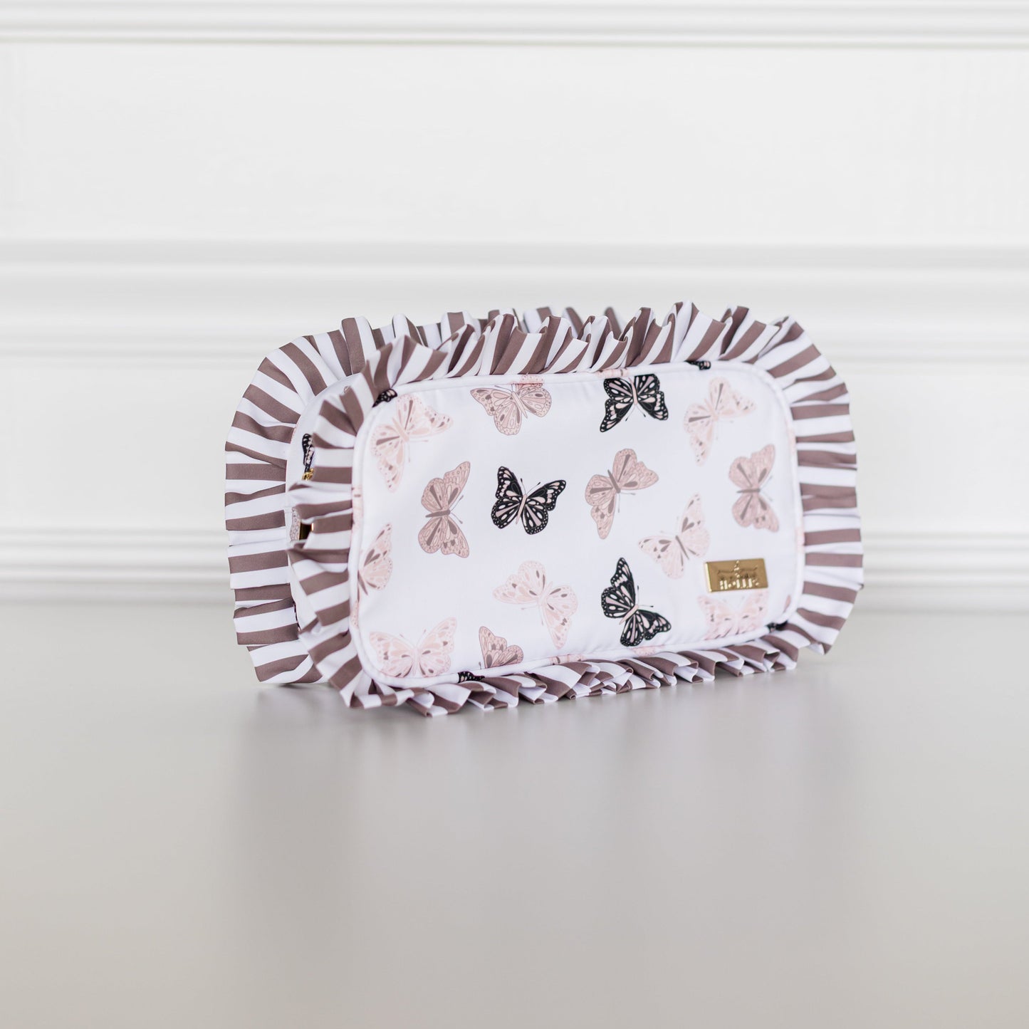 Butterfly Season Ruffled Nylon Medium Pouch