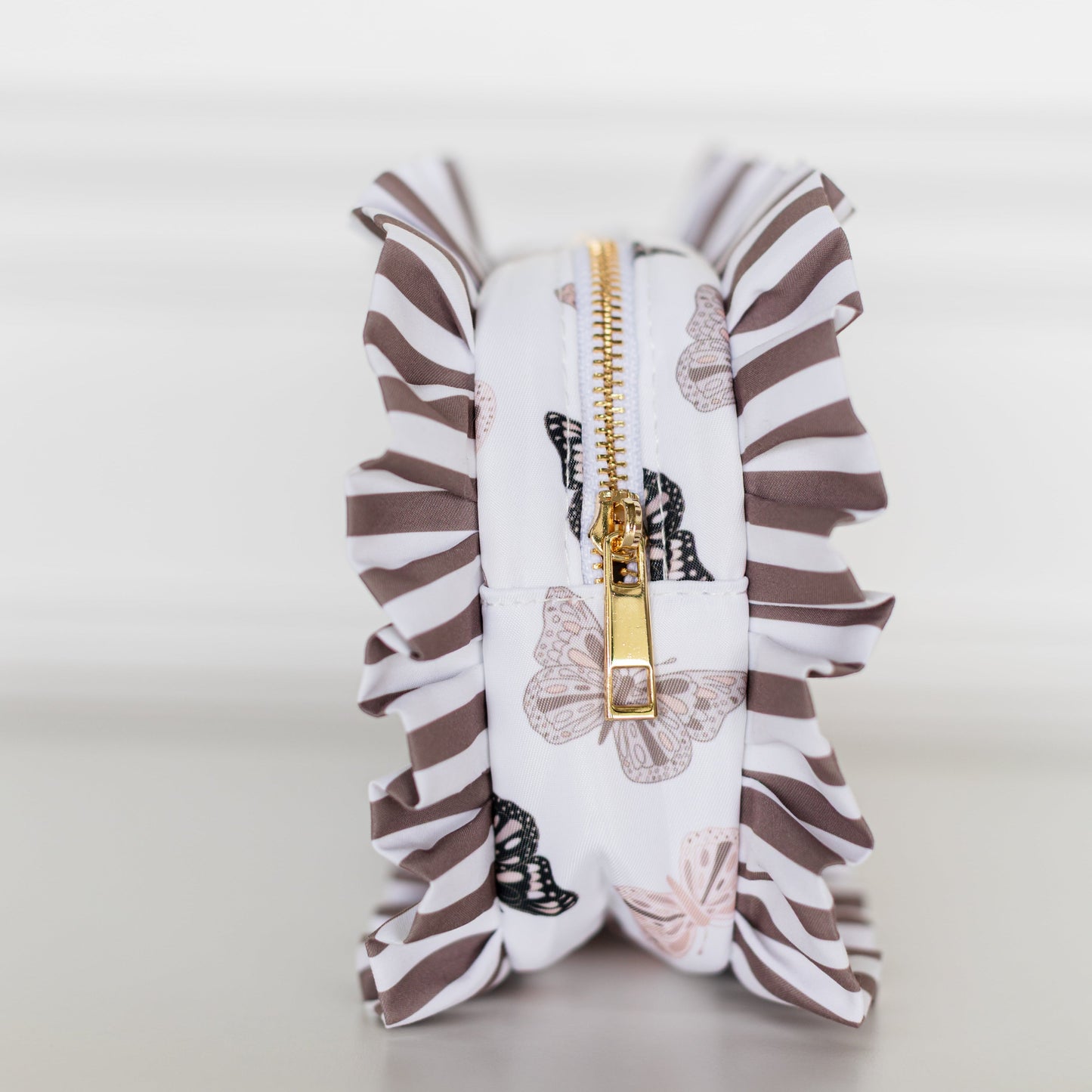 Butterfly Season Ruffled Nylon Medium Pouch
