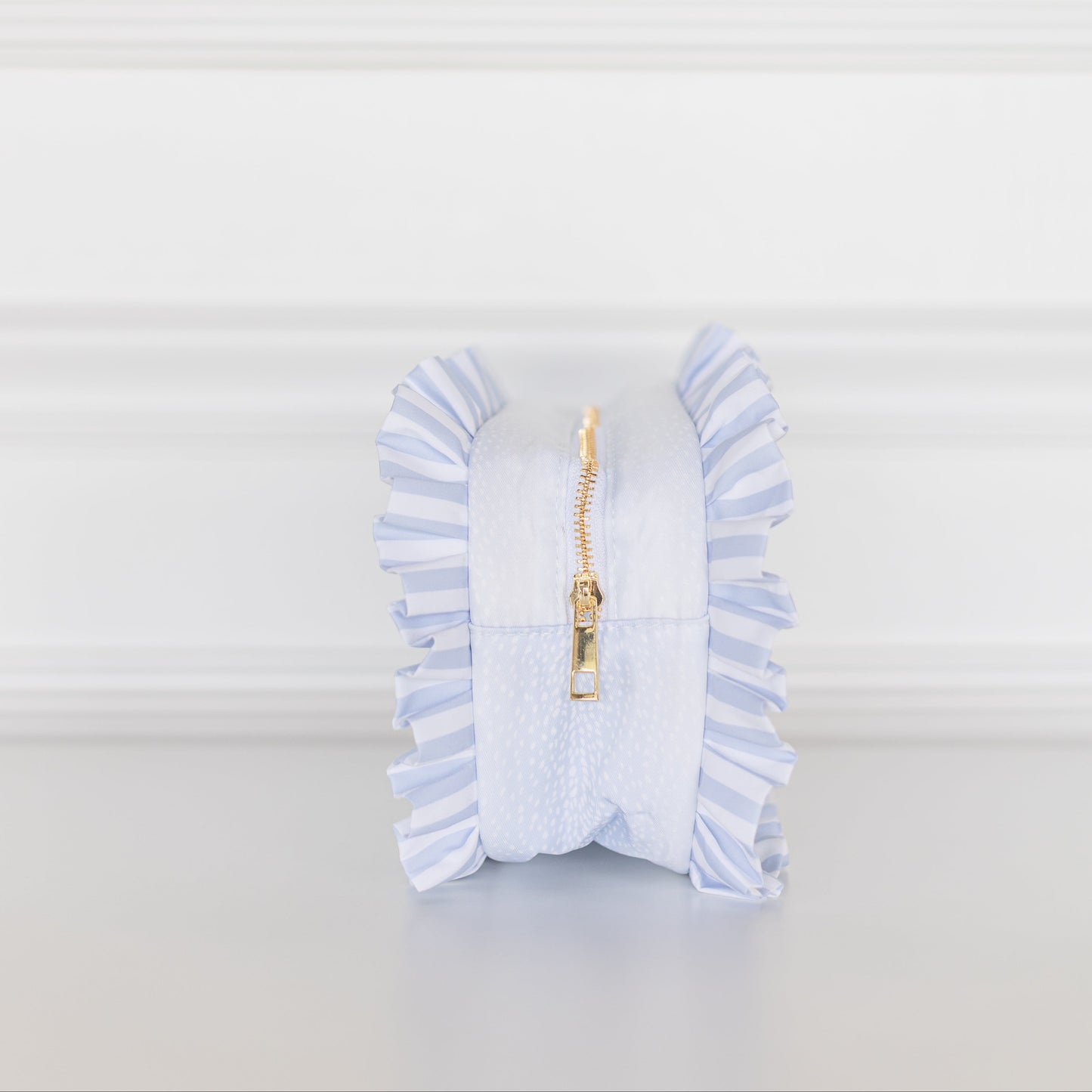 Blue Fawn Ruffled Nylon Large Clear Pouch