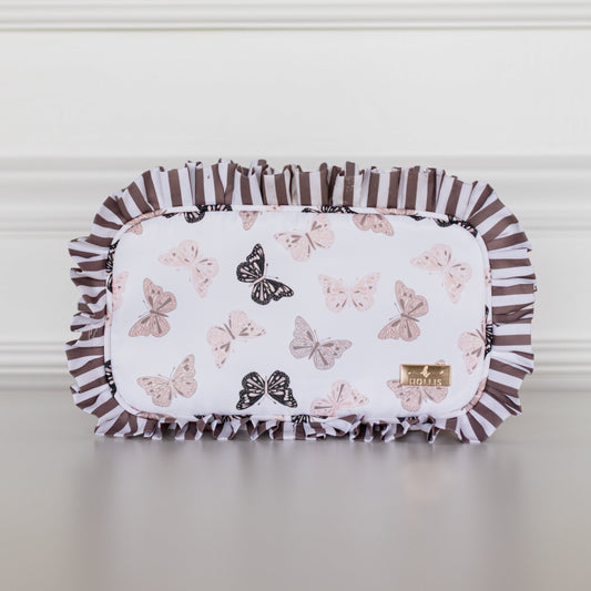 Butterfly Season Ruffled Nylon Medium Pouch