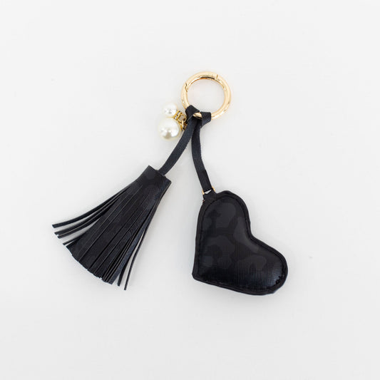 Black Leopard Dusti Rose Heart Keychain